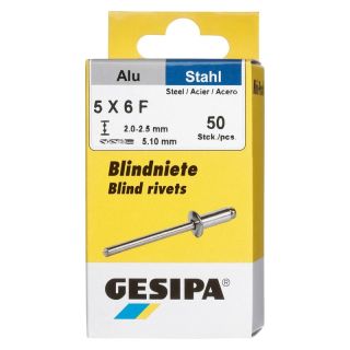 Mini-Pack nituri oarbe Al/otel, cap rotund plat, 5x6mm, 50buc, 1433536, GESIPA