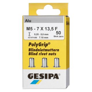 Mini-Pack nit piulita filetata PolyGrip, aluminiu, 13.5mm, M5, 50 buc, 1464843, GESIPA