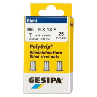 Mini-Pack nit piulita filetata PolyGrip, otel, 18mm, M6, 25 buc, 1464839, GESIPA
