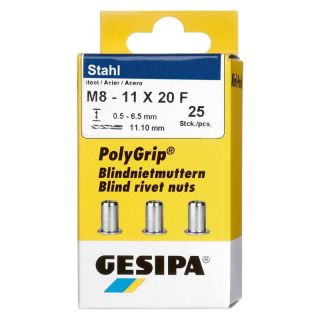 Mini-Pack nit piulita filetata PolyGrip, otel, 20mm, M8, 25 buc, 1464915, GESIPA