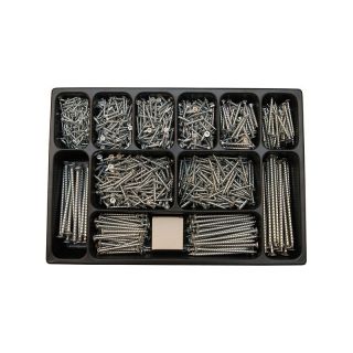 Cutie de asamblare 11 compartimente, E-NORM 54 HECO UNIX sortiment suruburi universale, cap inecat, albastru zincat, E-NORM