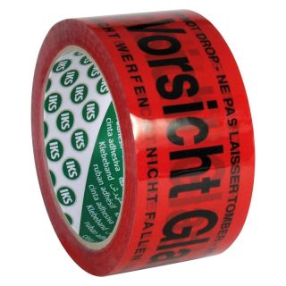 Banda de avertizare adeziva F24, portocaliu reflectorizant, "VORSICHT GLAS", 50 mm x 66 m, pe rola