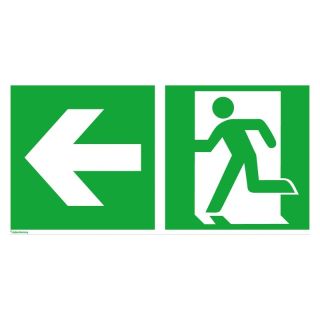 Semn de evacuare, iesire de urgenta pe stanga cu sageata de directie, 300 x 150 mm, autoadeziv, SAFETY MARKING