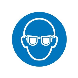 Semn obligativitate purtare ochelari de protectie, Ø 50 mm, folie autoadeziva, 6 buc, SAFETY MARKING