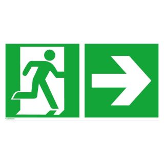 Semn de evacuare, iesire de urgenta pe dreapta cu sageata de directie, 300 x 150 mm, autoadeziv, SAFETY MARKING