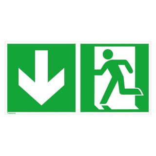 Semn de evacuare, iesire de urgenta stanga in jos, 300 x 150 mm, autoadeziv, SAFETY MARKING