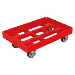 Carucior de transport pentru toate lazile Euro standard, 410 x 610 x 190 mm, portanta 300 kg, roti Ø 100 mm, rosu