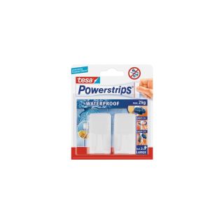 Carlige adezive tesa Powerstrips rezistente la apa, din plastic, 2 carlige, 2 panze, 2 benzi, TESA