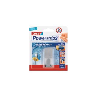 Carlige adezive tesa Powerstrips rezistente la apa, din inox, 2 carlige, 2 panze, 2 benzi, TESA