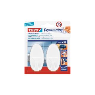Carlige adezive tesa Powerstrips mari, clasic, 2 carlige, 4 benzi, 120 x 140 x 22 mm, TESA