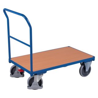 Platforma pe role, pentru transport marfa, cu bara de impingere, portanta 500 kg, 800 x 1230 mm, VARIOFIT