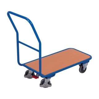 Platforma pe role, pentru transport marfa, cu bara de impingere, portanta 200 kg, 450 x 890 mm, VARIOFIT