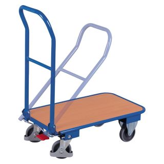 Platforma pe role, pentru transport marfa, cu bara de impingere rabatabila, 150 kg, 450 x 720 mm, VARIOFIT