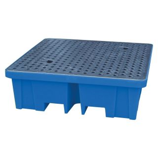 Tava de picurare PE, pentru 4 butoaie 205 L, 1220 x 1220 x 390 mm, 230 L, cu gratar