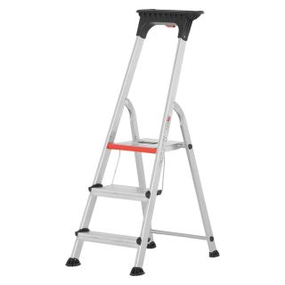 Scara dubla din aluminiu cu 3 trepte, cu treapta dubla, inaltime 0,65m, ALU-PRO cu platforma, HYMER