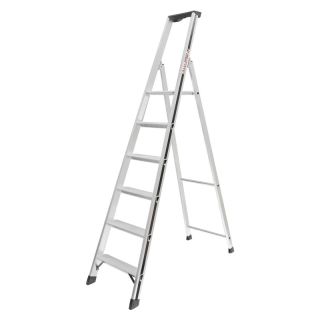 Scara dubla din aluminiu cu 6 trepte, cu treapta dubla, inaltime 1,35m, ALU-PRO cu platforma, HYMER