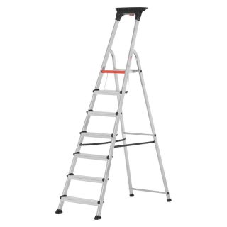 Scara dubla din aluminiu cu 7 trepte, cu treapta dubla, inaltime 1,58m, ALU-PRO cu platforma, HYMER