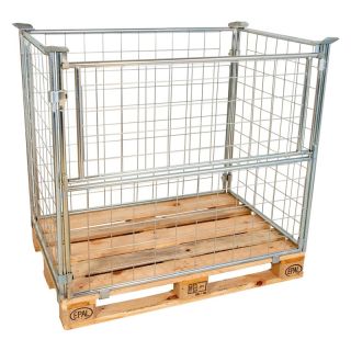 Boxpalet cu cadru galvanizat albastru, 800 x 1200 x 1200 mm, grilaj 100 x 100 x 3.8 mm, portanta 800 kg, capacitate suprapunere 1600 kg