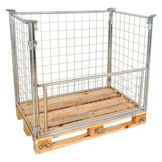 Boxpalet cu cadru galvanizat albastru, 800 x 1200 x 800 mm, grilaj 100 x 100 x 3.8 mm, portanta 800 kg, capacitate suprapunere 1600 kg