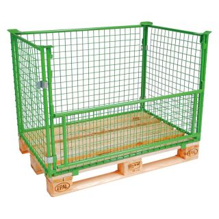 Boxpalet cu cadru verde, 800 x 1200 x 800 mm, grilaj 50 x 50 x 3.8 mm, portanta 800 kg, capacitate suprapunere 1600 kg