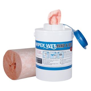 Laveta din material textil WET Hand & Tool, 20 x 38 cm, 4 x 120 foi si 2 sticle de 1 l solutie de curatare + dozator