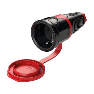 Cuplaj de contact de protectie IP54 cauciuc solid + capac articulat.16A / 250V AC / 3p (2P+E)