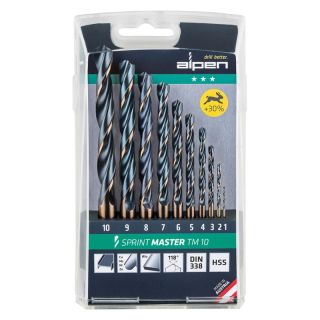 Set burghie Alpen HSS, cilindrica, 1-10mm, 10 bucati