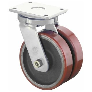 Roata dubla pivotanta BS Rollen S100, poliuretan + fonta, rosu, 2000kg, 300x50mm