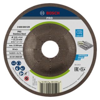 Disc polizare inox Bosch PRO Stainless Steel oSa, cu degajare, 115x22.23x6.4mm