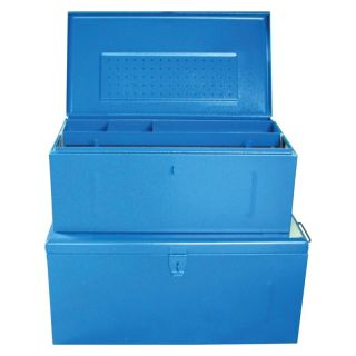 Cutie depozitare din tabla de otel, volum 124 l, 830 x 440 x 340 mm, greutate 20 kg, albastru