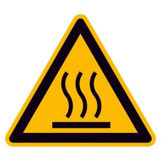 Semn de avertizare suprafata fierbinte, triunghiular, muchia 50 mm, folie autoadeziva, 10 buc, SAFETY MARKING