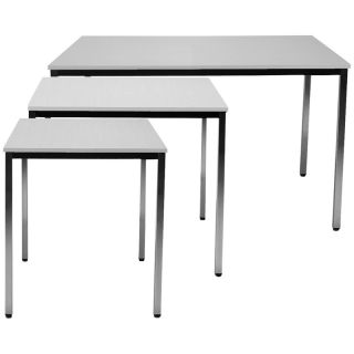 Masa de conferinta, 800 x 800 mm, inaltime 720 - 735 mm, blat 18 mm, crom/gri deschis