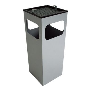 Cos de gunoi cu scrumiera integrata, model Kuba, 29 l, 250 x 250 x 655 mm, argintiu