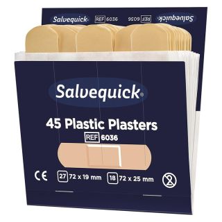 Kit reumplere dispenser leucoplast, plasturi, 6 x 45 buc, Salvequick 6036, suport plastic, CEDERROTH