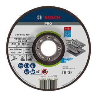 Disc taiere si slefuire metal/inox Bosch PRO, 125x22.23x2.5mm