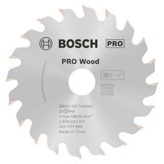 Panza fierastrau circular Bosch PRO Wood, 85x15x1.1/0.7mm, 20 dinti