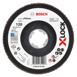 Disc lamelar slefuire otel Bosch X551 Expert for Metal, inclinat, X-Lock, 125x22.23mm, G120