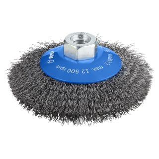 Perie conica Bosch PRO Metal, fir ondulat otel 0.3mm, M14, 115mm