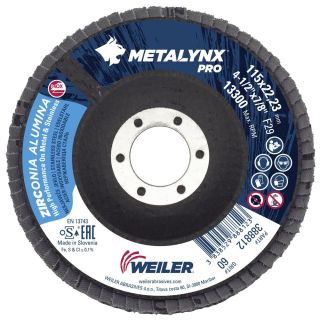 Disc lamelar slefuire metal/inox Weiler METALYNX PRO, inclinat, 115x22.23mm, G60