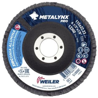Disc lamelar slefuire metal/inox Weiler METALYNX PRO, inclinat, 115x22.23mm, G120