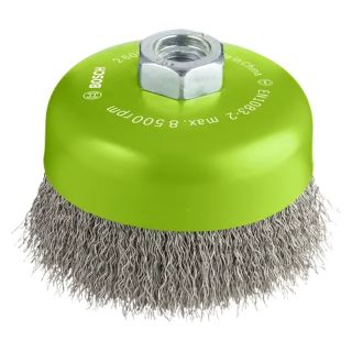 Perie oala Bosch PRO Metal, fir ondulat inox 0.3mm, M14, 100mm