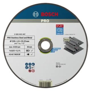 Disc taiere otel/inox Bosch PRO Stainless Steel and Metal oSa, cu degajare, 180x22.23x1.6mm