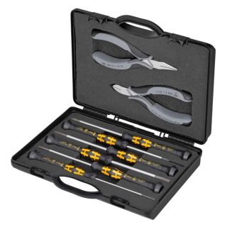 Set clesti si surubelnite pentru electronisti, 8 buc, cutie plastic cu insertie de burete, 00 20 18, KNIPEX