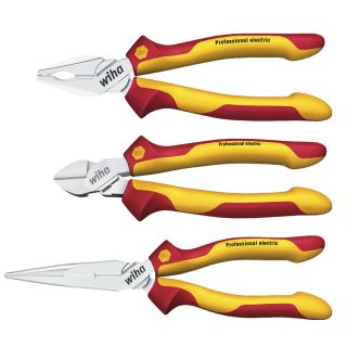 wiha Set clesti electricieni, Professional, cleste combinat, cleste cu varf ascutit, taietor diagonal, 3 piese