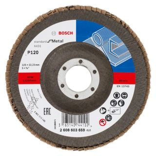 Disc lamelar slefuire otel Bosch X431, inclinat, 125x22.23mm, G120