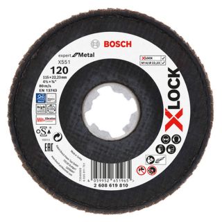 Disc lamelar slefuire otel Bosch X551 Expert for Metal, inclinat, X-Lock, 115x22.23mm, G120