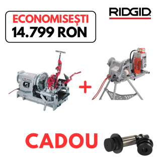 Pachet combo Ridgid - Masina de filetat 300 Compact + Dispozitiv de canelat 918 + Set role canelare 1"- 1 1/2"
