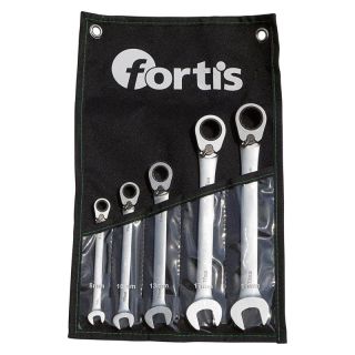 Set chei combinate cu clichet reversibil Fortis, 8-19mm, 5 piese