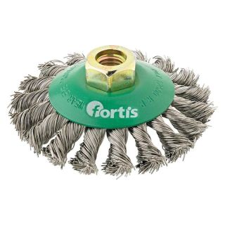 Perie conica Fortis, fir rasucit inox 0.5mm, M14, 100mm