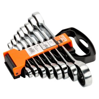 Set chei inelare cu clichet Bahco, suport cu maner, 8 bucati